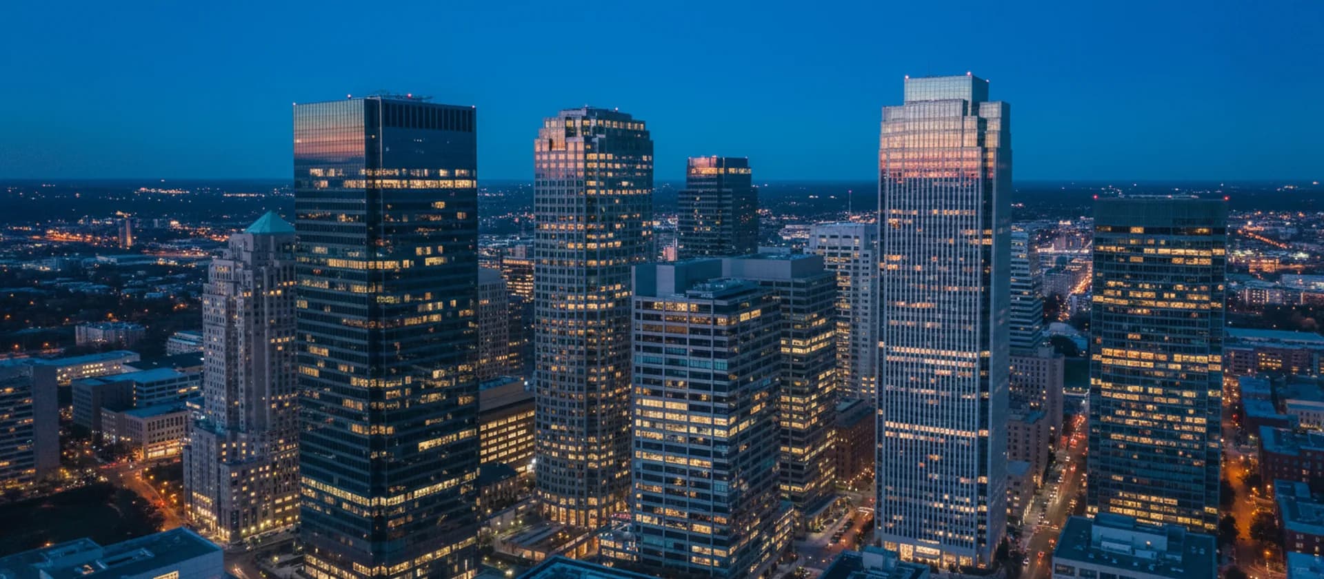 Modern corporate building at dusk