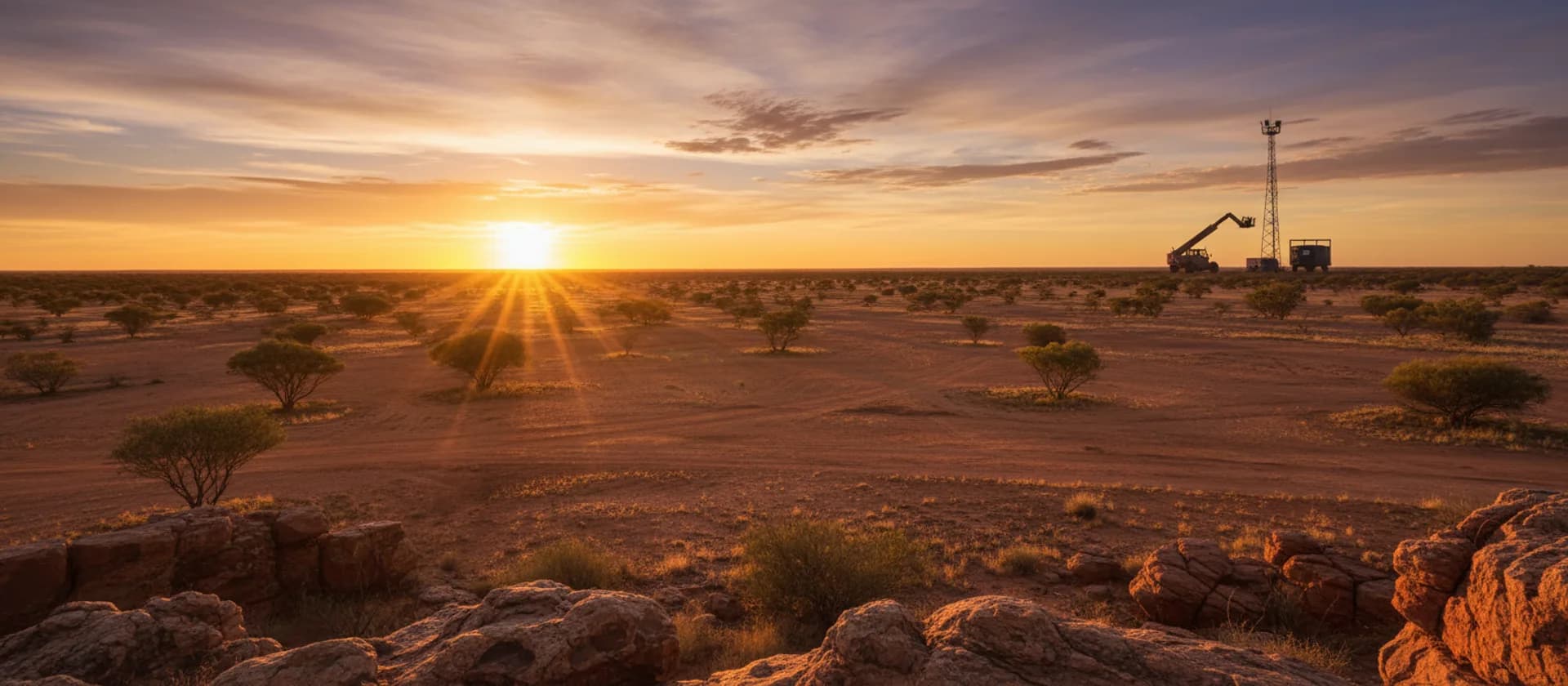 Golden sunrise over an Australian worksite